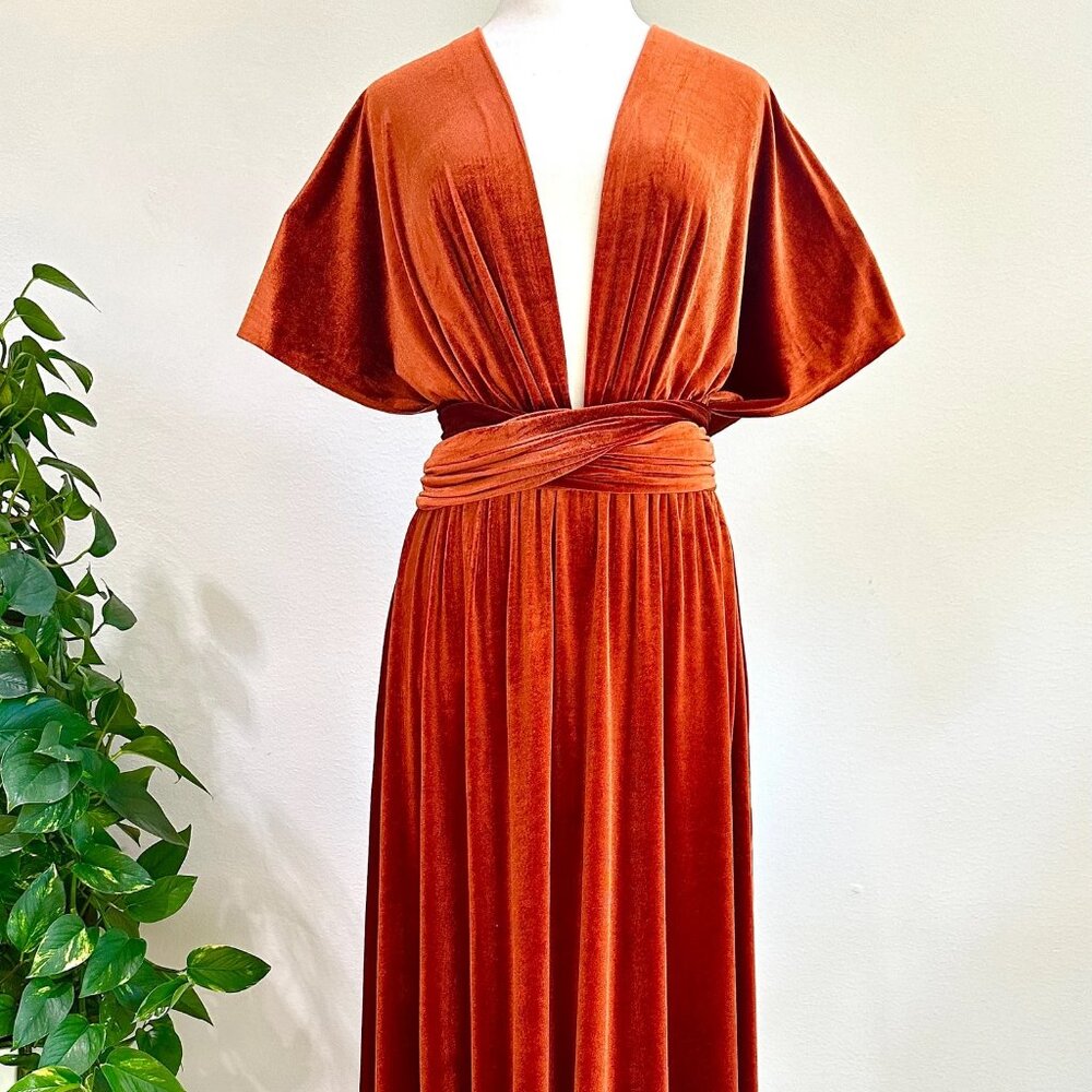 Burnt Orange Velvet Infinity Dress